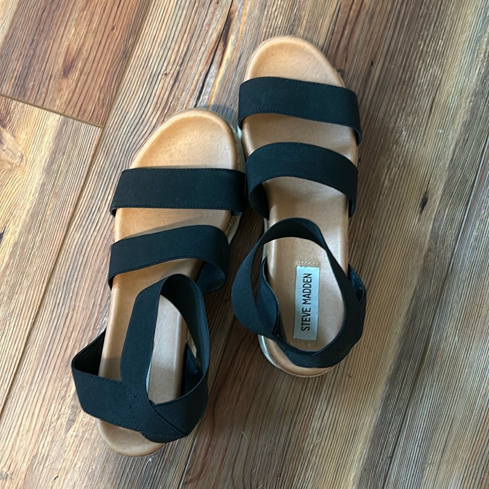 Steve Madden Black Bandi Platform Wedge Sandal